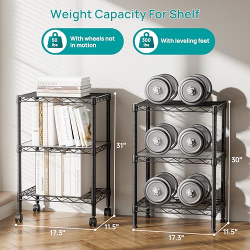 SINGAYE Small Shelves Kitchen Storage Shelf Wire Shelving Metal Adjustable - color: Black, size: 3 Tier 11.6"Dx17.6"Wx30"H