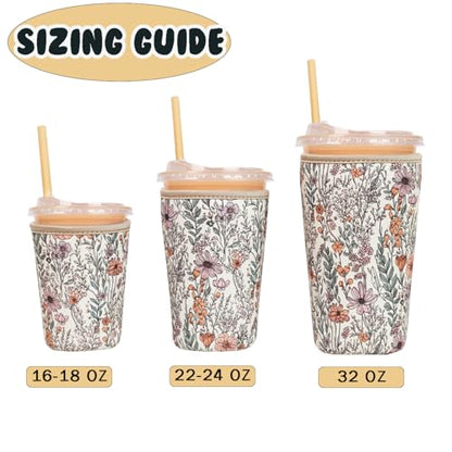 Reusable Insulated Neoprene Iced Coffee Cup Sleeve, Durable Drink Sleeve for Cold Beverages, Beverage Holder for Iced Coffee (Bloom Magic) - color: Bloom Magic