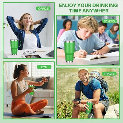 30 oz Tumbler with Handle, Stainless Steel Insulated Tumbler with Lid and Straw, Double Wall Vacuum Coffee Mug Tumbler, Insulated Coffee Thermal Cup for Cold and Hot (Fruit Green) - color: Fruit Green, size: 30 Ounces