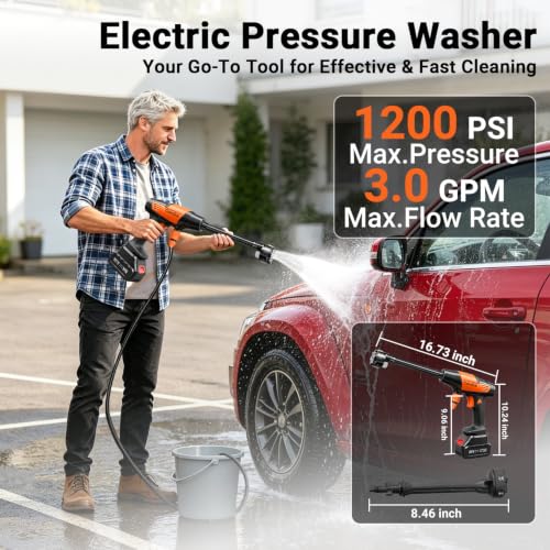 Cordless Pressure Car Washer, 1200 PSI Max Power Washer with 21V 4.0Ah Large Capacity Battery, Lightweight Handheld Washer with Safety Lock, Storage Case & 6-in-1 Nozzle for Car/Garden/Home/Patio - color: Purple