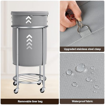 ELYKEN Laundry Basket with Wheels, Round Rolling Laundry Hamper, Gray - color: Gray, size: 110L