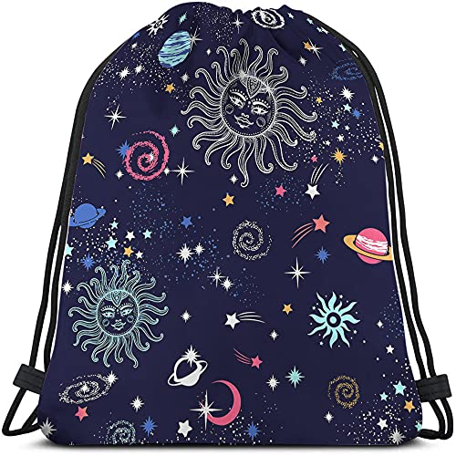 Space Galaxy Constellation Drawstring Backpack Bag Sun Moon Cosmic Field Astronomy Stars Universe Sport Gym Sack String Bag Yoga Bag for Men Women - color: Multi-a111