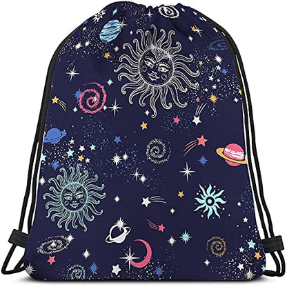 Space Galaxy Constellation Drawstring Backpack Bag Sun Moon Cosmic Field Astronomy Stars Universe Sport Gym Sack String Bag Yoga Bag for Men Women - color: Multi-a111