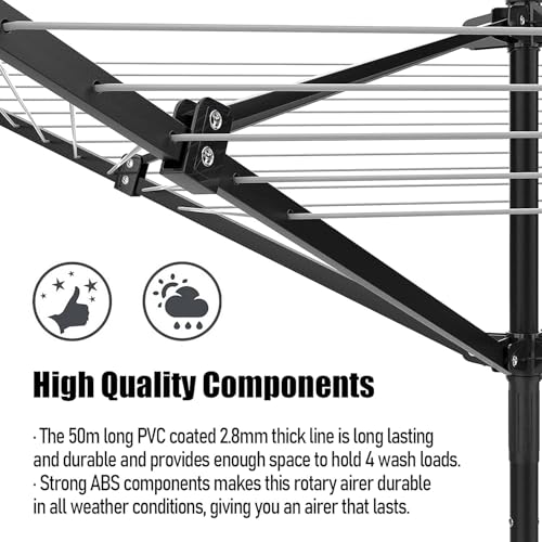 Outdoor Umbrella Clothesline, 165 Feet Heavy Duty Rotary Dryer