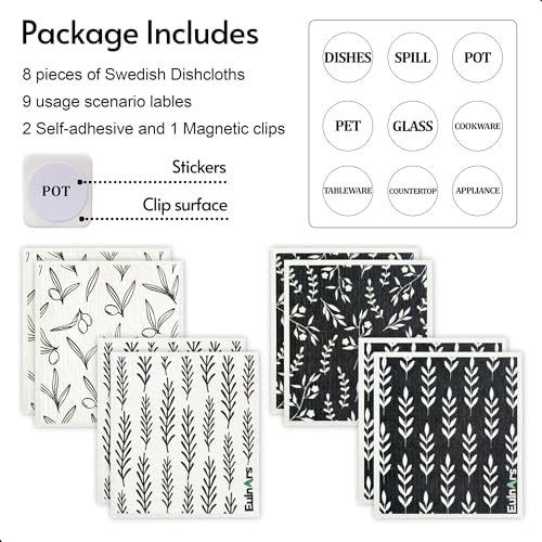 Eulnars Swedish Dishcloths for Kitchen, 8 Pack Flower Reusable Paper Towels Washable, Non-Scratch Swedish Kitchen Towels, Super Absorbent Cellulose Dish Cloths, Eco Friendly - color: White Flower