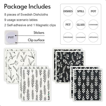 Eulnars Swedish Dishcloths for Kitchen, 8 Pack Flower Reusable Paper Towels Washable, Non-Scratch Swedish Kitchen Towels, Super Absorbent Cellulose Dish Cloths, Eco Friendly - color: White Flower