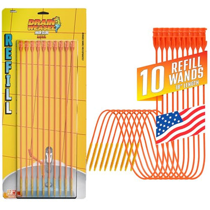 FlexiSnake Drain Weasel Refill for Sink Snake Hair Clog Remover, 10 Pack