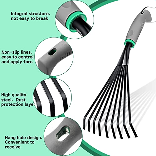 2 Pcs Gardening Hand Rake Stainless Steel Hand Tiller Small Garden Rake for Gardening Short Handle with Handle Garden Tools for Cultivating Loosening Soil Spreading