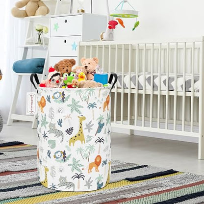 QUEENLALA Foldable Waterproof Round Fabric Laundry Basket Home, Animal - color: Round-Animal