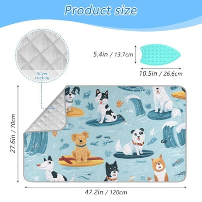 Ironing Mat Pad for Table Portable Travel Iron Blanket Ironing Board Covers Pressing Mat Heat Press Pads 27.6x47.2 Inches Blue Summer Dogs on Surfboards40 - color: Blue Summer Dogs on Surfboards40