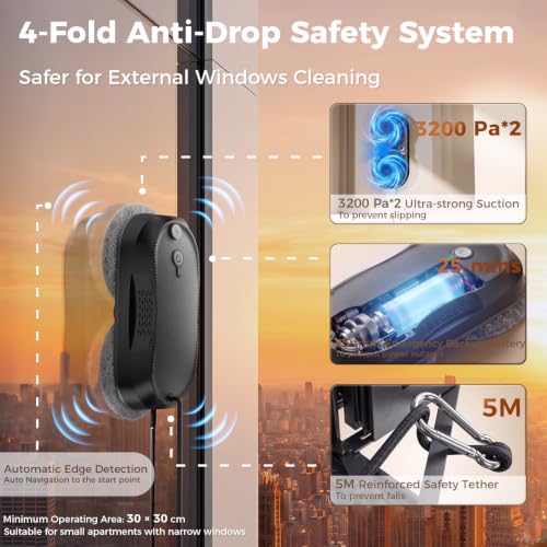 KKI Window Cleaning Robot, Auto-Dual Spray,for High-Rise Windows 4min/㎡ - color: Black
