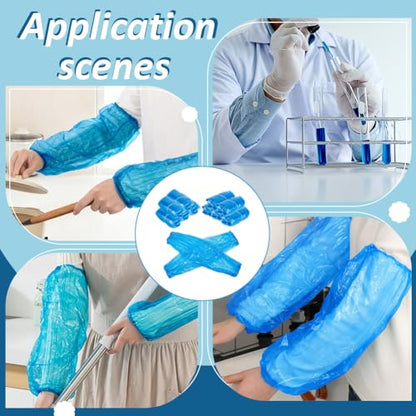 AHANDMAKER 200 Pcs Plastic Arm Sleeves Waterproof Protective Cover 15.43in Long Disposable Sleeve Protectors for Cleaning Painting Cooking Decoration, Deep Sky Blue