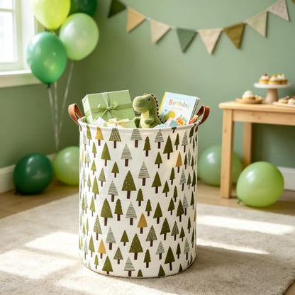 Foldable Waterproof Round Fabric Laundry Basket Home, Green forest - color: Round-Green forest