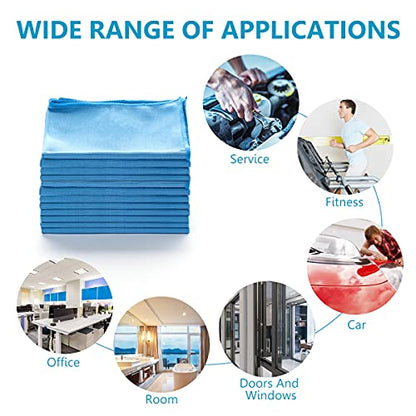 12 Pcs Microfiber Glass and Window Cleaning Cloths,12" x 12" Lint Free Streakless Buff Polishing Cloth,Quickly Clean Windows, Windshields, Mirrors, and Shower Glass Doors,Washable and Reusable - color: Blue Glass Cloths-12pcs