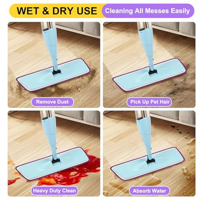 16.5 Inch Reusable Mop Pads Microfiber Spray Mop Replacement Heads for Wet/Dry Mops Compatible with Bona Floor Care System (6 Pack) - color: Purple