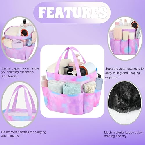 Mesh Shower Caddy Portable - 9 Pockets, Shower Bag for Dorm Room Camping - color: gradient purple
