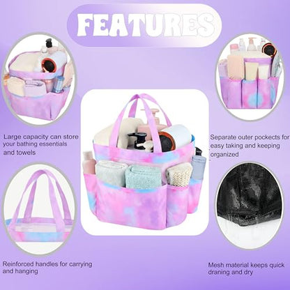 Mesh Shower Caddy Portable - 9 Pockets, Shower Bag for Dorm Room Camping - color: gradient purple