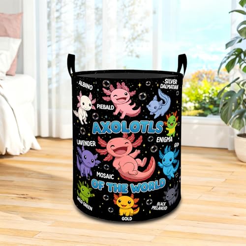 Cute Axolotl Oxford Cloth Laundry Basket with Handles 19.7"X15.7" - color: Axolotl