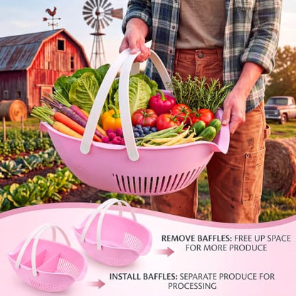 Nuogo 3 Pcs Garden Harvest Basket with Dividers Tool Caddy,Pink - color: Pink
