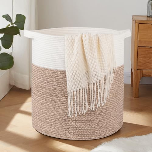 OIAHOMY 80L Laundry Basket Laundry Hamper Nursery Hamper Brown&White - color: Brown&White, size: 18*18*20in
