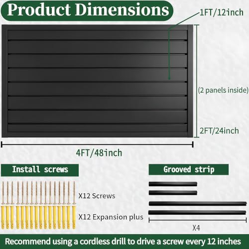 Slat Wall Paneling 4x2 ft Garage Organizer Storage Systems, Heavy Duty PVC Slatwall Panels for Garage Organizer Product, PVC Wall Mounted Tool Storage Slate Board for Home and Workshop (Black) - color: Black, size: 4X2FT