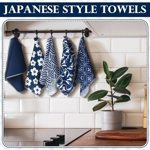 36 Pcs Reusable Paper Towels Kitchen Cloths Japanese Style, Blue