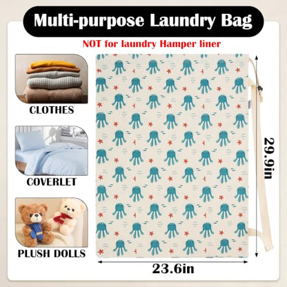 Canvas Laundry Bag with Shoulder Strap & Drawstring, 23"W x 29"H, Octopus - color: Kawaii Octopus