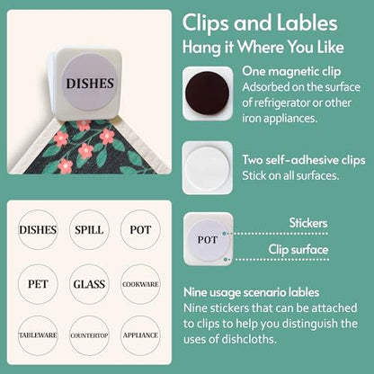 Eulnars Reusable Paper Towels, Swedish Dishcloths for Kitchen 8-Pack, Non-Scratch Swedish Dish Towels, Super Absorbent Cellulose Dish Cloths, Eco Friendly Gifts - color: Flowers and Plants