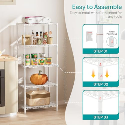 SINGAYE 5 Metal Shelves Wire Shelving Storage Shelf Adjustable Unit Pantry - color: White, size: 5 Tier 14"Dx24"Wx59.5"H