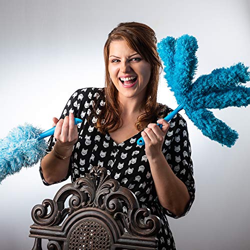 Extendable Washable Microfiber Duster and Blind Cleaner w/Pivoting Head and Extension Pole. Telescopic Arm and Flexible Heads for Easy Ceiling and Cobweb Dusting. Detachable Dusters = Quick Cleaning