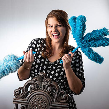 Extendable Washable Microfiber Duster and Blind Cleaner w/Pivoting Head and Extension Pole. Telescopic Arm and Flexible Heads for Easy Ceiling and Cobweb Dusting. Detachable Dusters = Quick Cleaning