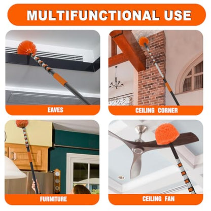 SISUPASSIE 30FT Reach Cobweb Duster with Extension Pole, High Ceiling Long Duster with 5-24FT Telescoping Pole, Spider Web Brush for Indoor Outdoor Use - size: 24FT