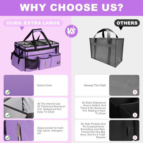 Extra-Large Cleaning Caddy Bag With Detachable Divider,Cleaning Caddy For Cleaning Supplies Cleaning Supply Caddy With Adjustable Shoulder Strap & Waist Belt For Cleaners - color: Purple, size: Extra-Large