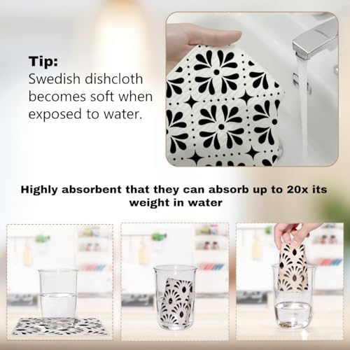 6 Pack Swedish Dishcloths Black White Kitchen Towels 09 - color: Multi 1527