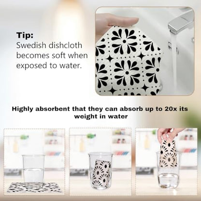 6 Pack Swedish Dishcloths Black White Kitchen Towels 09 - color: Multi 1527
