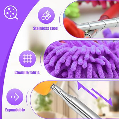 Extendable Feather Duster Telescopic Dust Remover for Home Office Car Furniture High Ceiling Cleaning Multi Purpose Tool(Purple,Long Head) - color: Purple, size: 11.0 in
