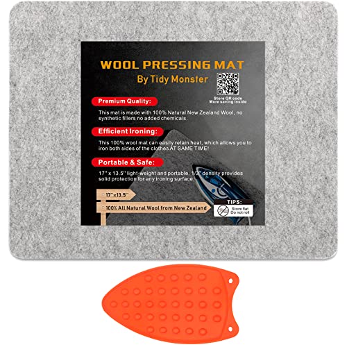 17''x13.5'' Wool Pressing Mat for Quilting, 100% Wool from New Zealand, Portable Felted Wool Ironing Mat with a Silicon Iron Rest Pad - size: 17''x13.5''
