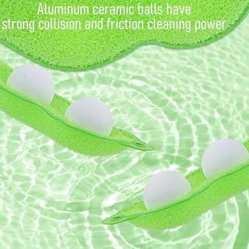 6 Pcs Bottle Cleaning Beans, Magic Beans Bottle Cleaner, Sponge Reusable Bean Shape Heat Resistance Pod Sponges with Ceramic Balls Green Shaped Internal Tools of Small Mouth