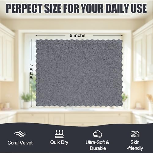 Kitinjoy 24 Pack Kitchen Cloths Dish Towels (7" x 9", Grey) - color: Grey, size: 7 X 9 inch- 24 Pack