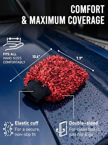 TAKAVU Car Wash Mitt, 2 Pack Microfiber, Scratch-Free (Red) - color: Red