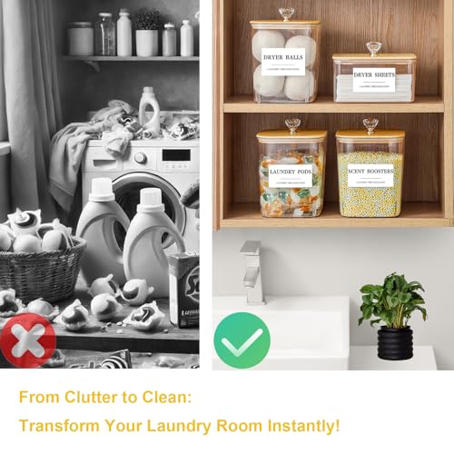 3 Pack Large Laundry Powder Container and Dryer Sheet Holder with Airtight Lid, Clear Plastic Laundry Pods Container for Laundry Room with Scoops, 12 Lables - color: 3 Pack with Printed Labels
