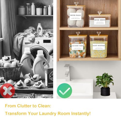 3 Pack Large Laundry Powder Container and Dryer Sheet Holder with Airtight Lid, Clear Plastic Laundry Pods Container for Laundry Room with Scoops, 12 Lables - color: 3 Pack with Printed Labels