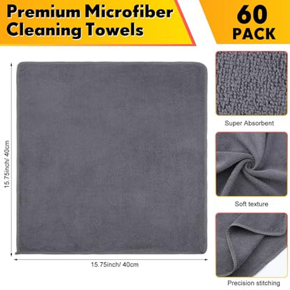 Nuenen Car Microfiber Clean Cloths, Gray, 16 x 16 Inch, 60 Pcs - color: Gray, size: 16 x 16 inches
