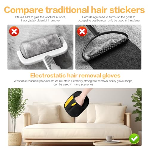 Rhino Ben Pet Hair Remover, Reusable Electrostatic Pet Hair Remover,Double Sided Pets Grooming Gloves,for Cat,Dog,Clothing,Couch,Furniture,Carpet,Car Seat