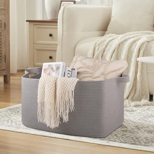 OIASKET 95L Extra Large Blanket Basket, 24" x 16.9" x 14.2" Woven Basket - color: Light Grey, size: 24"x16.9"x14.2"
