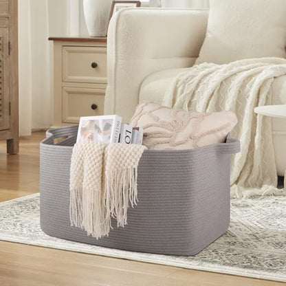 OIASKET 95L Extra Large Blanket Basket, 24" x 16.9" x 14.2" Woven Basket - color: Light Grey, size: 24"x16.9"x14.2"