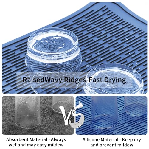 ZLR Oversized Silicone Dish Drying Mat for Kitchen, 16"x18", Lichen Blue - color: Lichen Blue, size: 18" x 16"