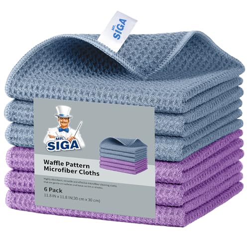 MR.SIGA Waffle Weave Cleaning Cloths, Ultra Absorbent and Lint Free, 6 Pack