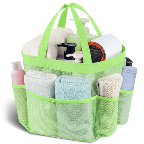 Mesh Shower Caddy Portable - 9 Pockets, Shower Bag for Dorm Room Camping - color: light green