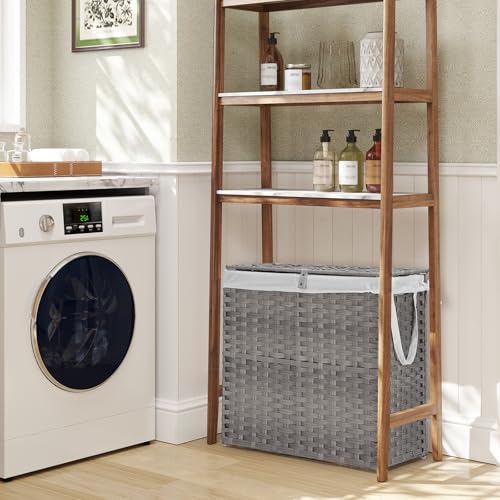 NEWBULIG Laundry Hamper with Lid, 29 Gallon (110L) Wicker Clothes Basket, Double Woven Clothes Basket Organizer for Bedroom, Bathroom & Laundry Room, Grey - color: Grey, size: 29 Gal